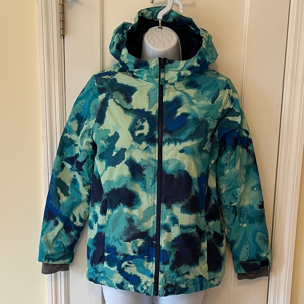 Lands' End Puffer Jacket Hood  Kids Large‎ 10-12 Zip Pockets Blue Outdoor